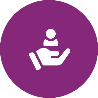 Hand icon holding a person symbol.