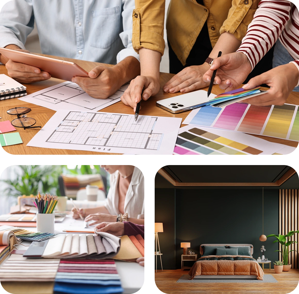 Interior design planning and color selection.